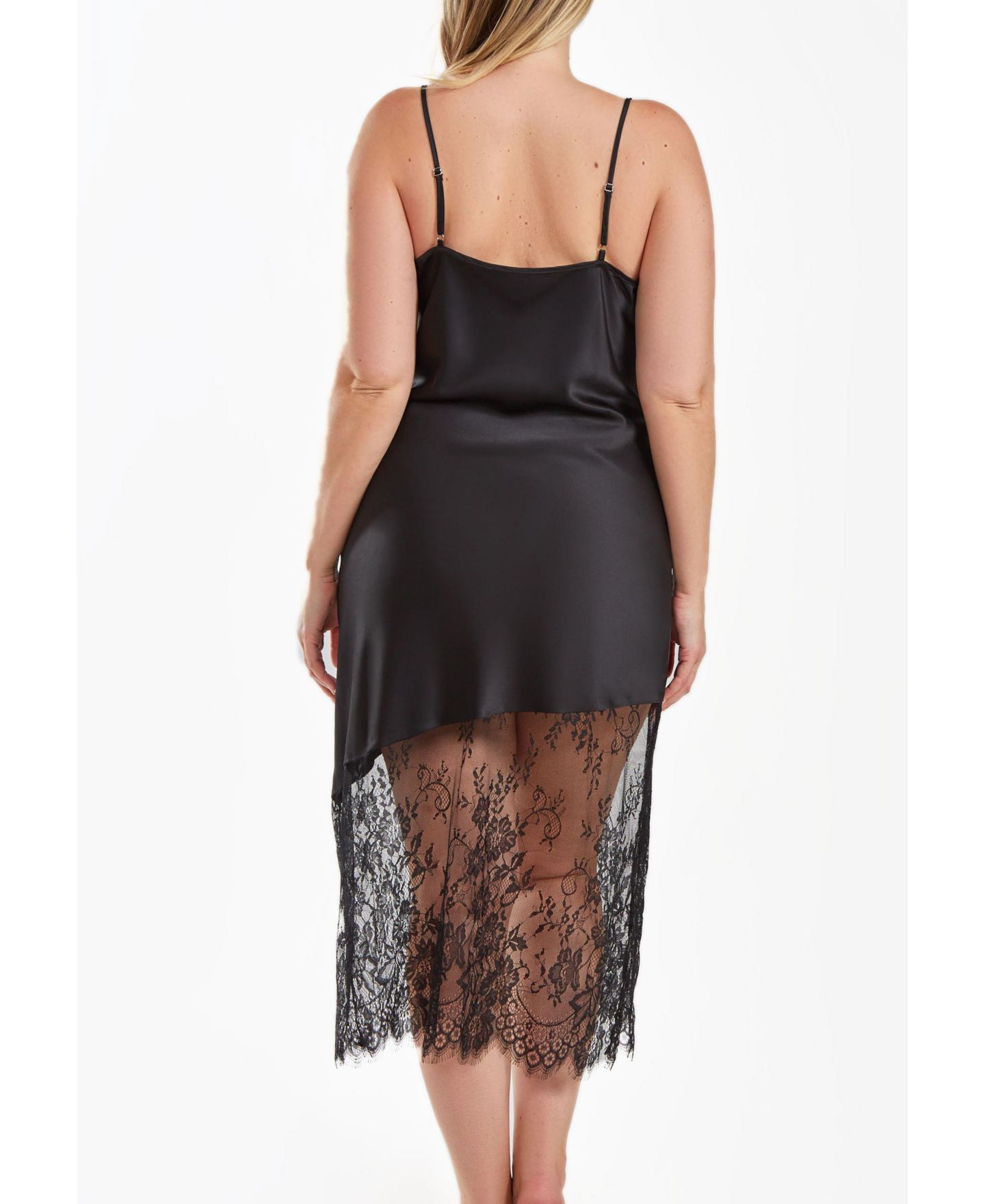Женское платье iCollection Jeanie Plus Size Satin Gown with Front Drape and Floral Lace Contrast, цвет: Чёрный — фото 2