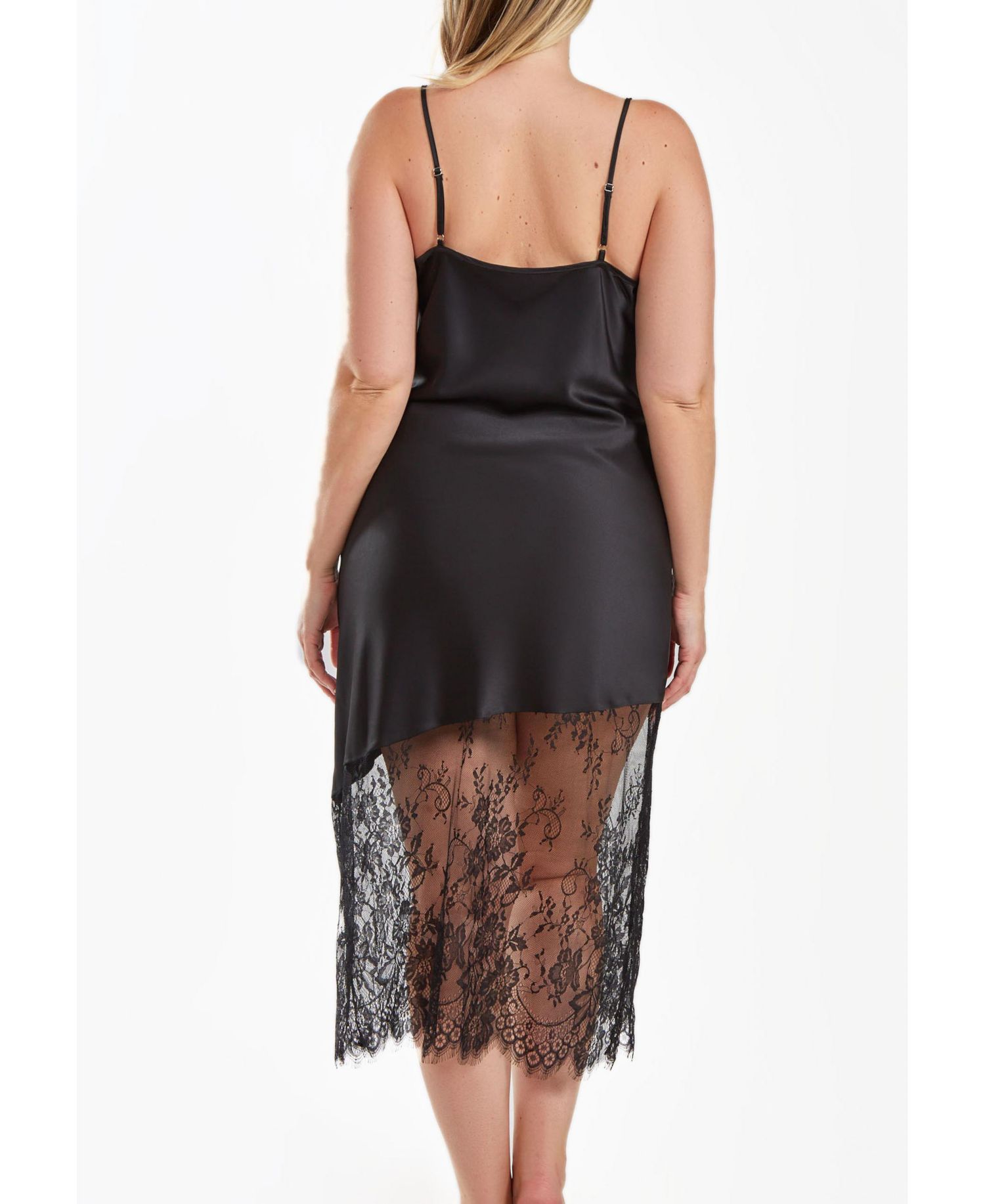 Jeanie Plus Size Satin Gown with Front Drape and Floral Lace Contrast