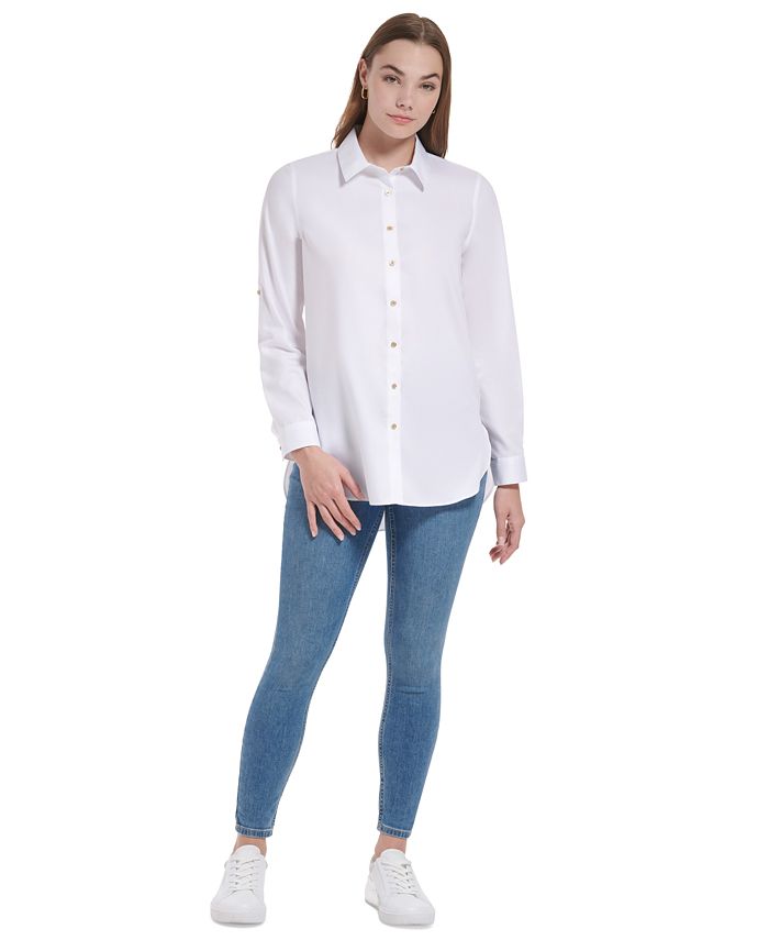 Calvin Klein Long Sleeve Roll Up Sleeve Shirt in White for Men