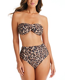 Beach Cheetah Bandeau Bikini Top & High Waist Bottoms, Created for Macy's