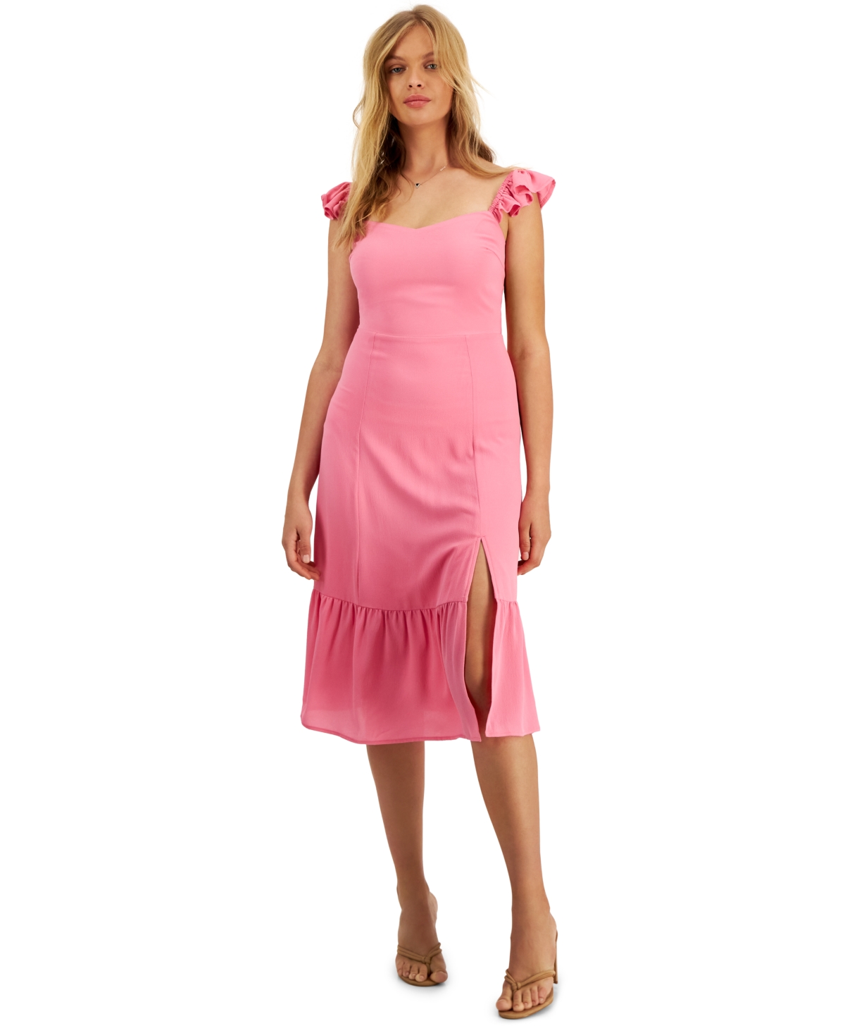 And Now This Women's Ruffled Side Front Slit Midi Dress In Flamingo