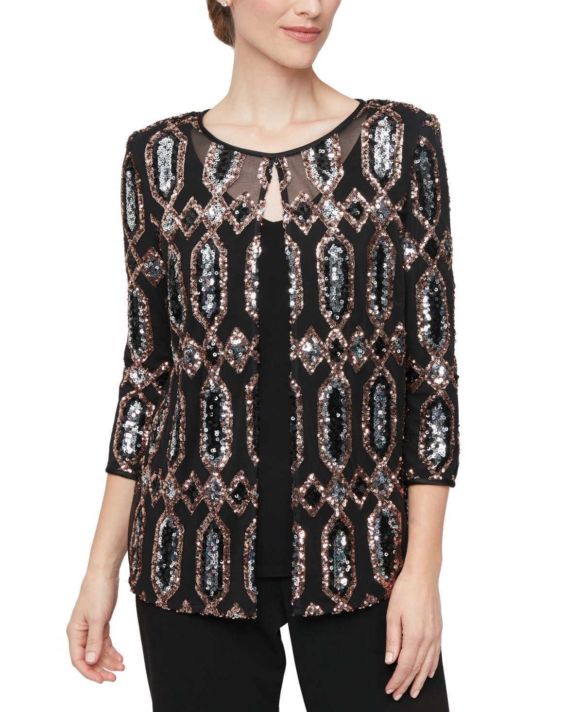  Alex Evenings Women's Layered-Look Embellished Top
