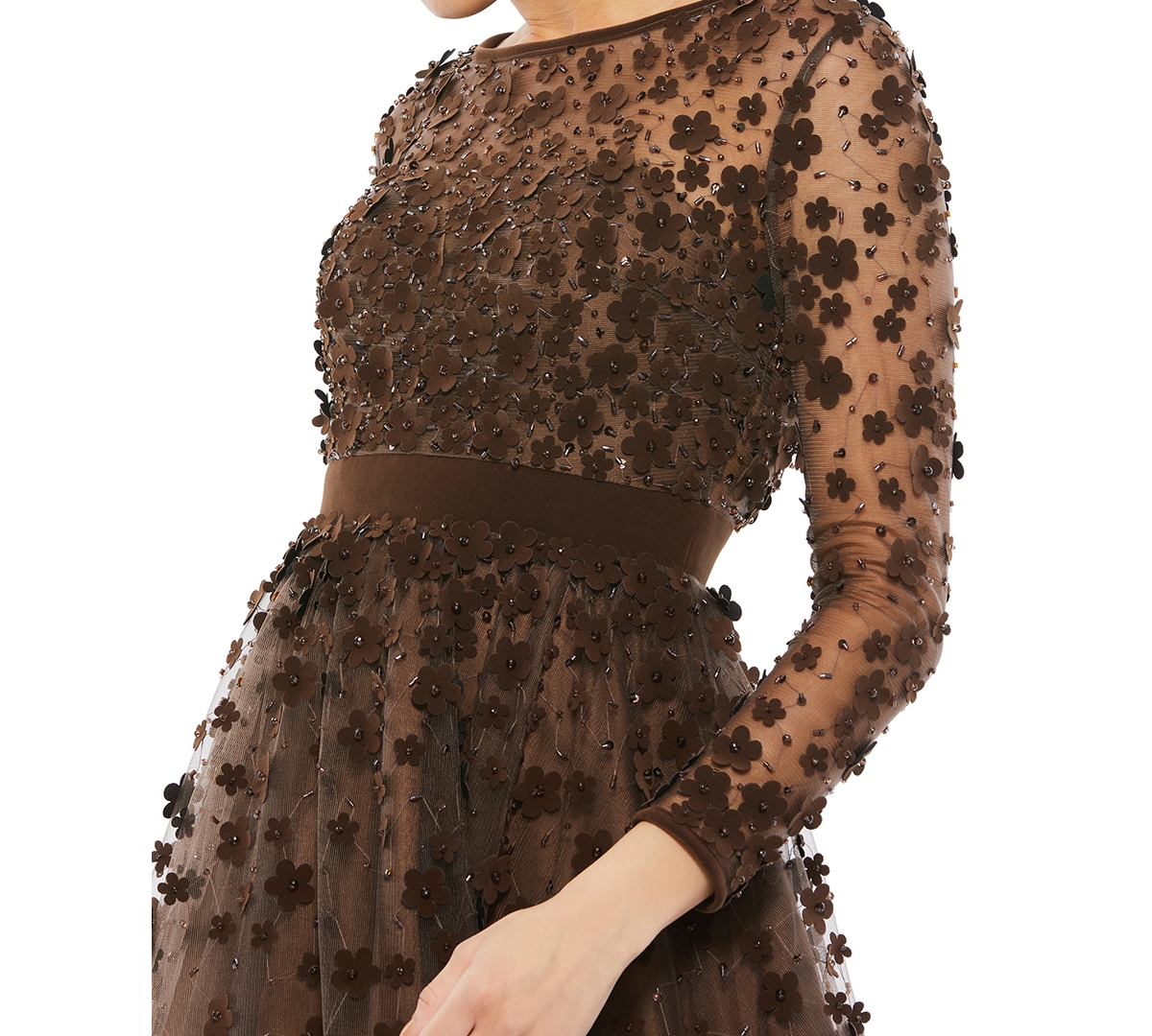embellished illusion high neck long sleeve fit & flare dress embellished illusion high neck long sleeve fit & flare dress Embellished  Illusion High Neck Long Sleeve Dress