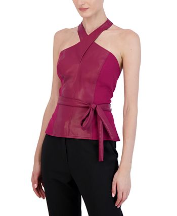 Bcbg one shoulder faux leather top store