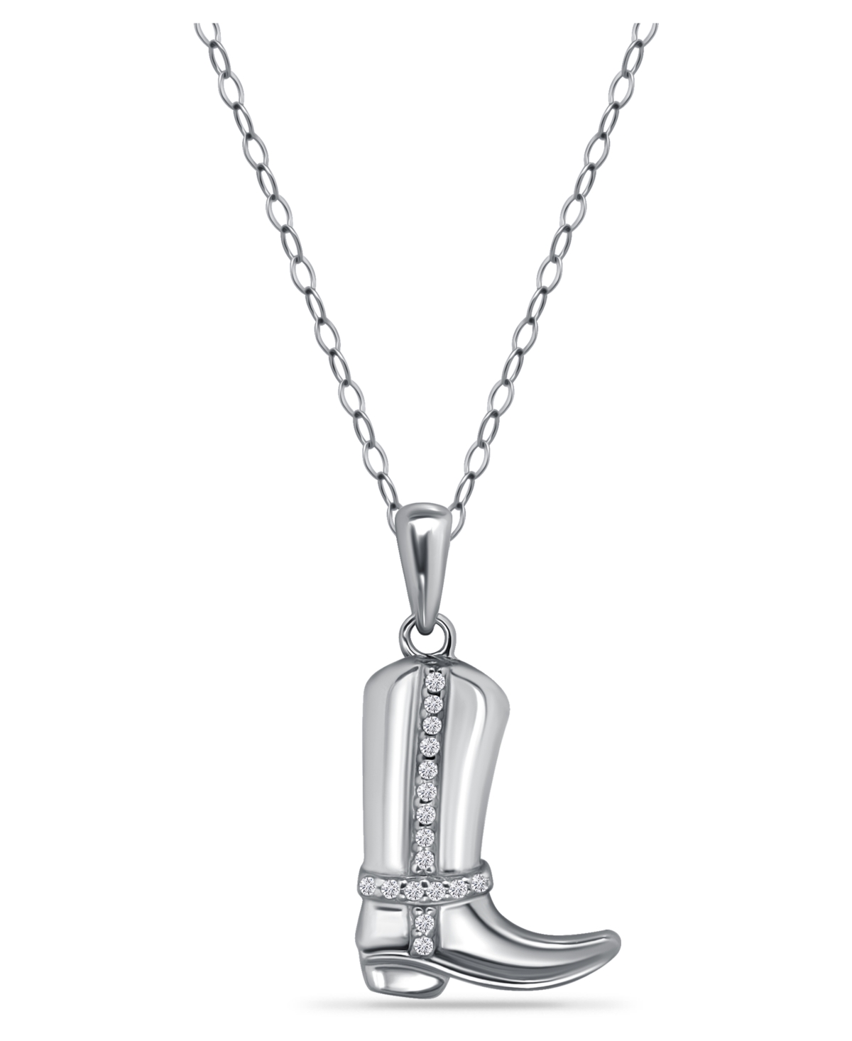 Cubic Zirconia Cowboy Boot Pendant in Sterling Silver - Sterling Silver