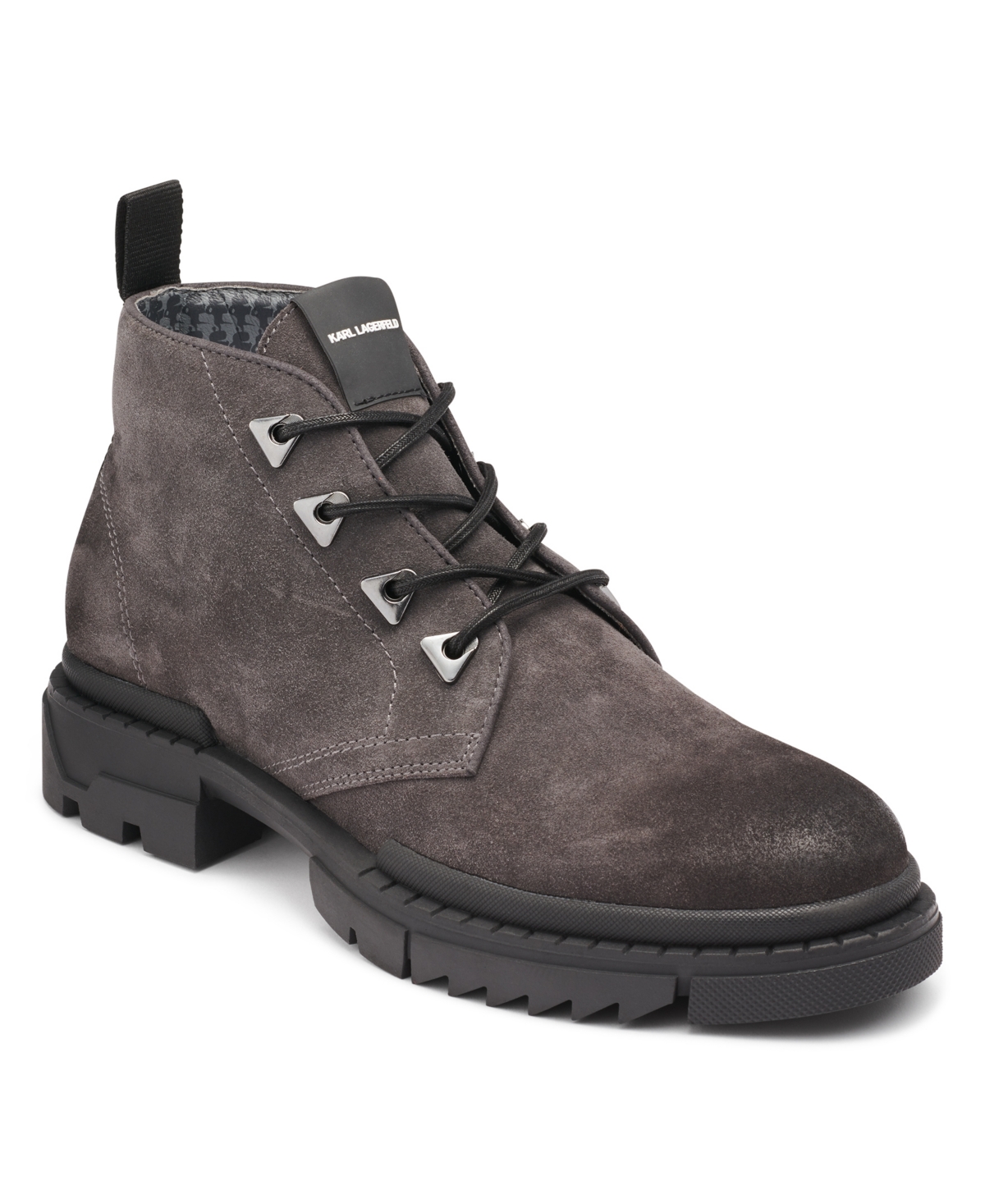 Shop Karl Lagerfeld Men's Lug Sole Suede Chukka Boot In Gray