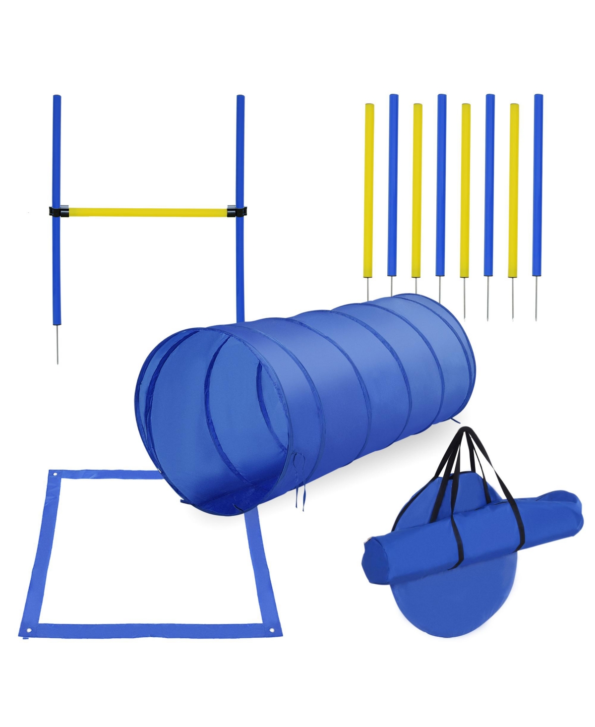 Backyard Dog Agility Training Kit Obstacle Course Equipment Tunnel - Blue