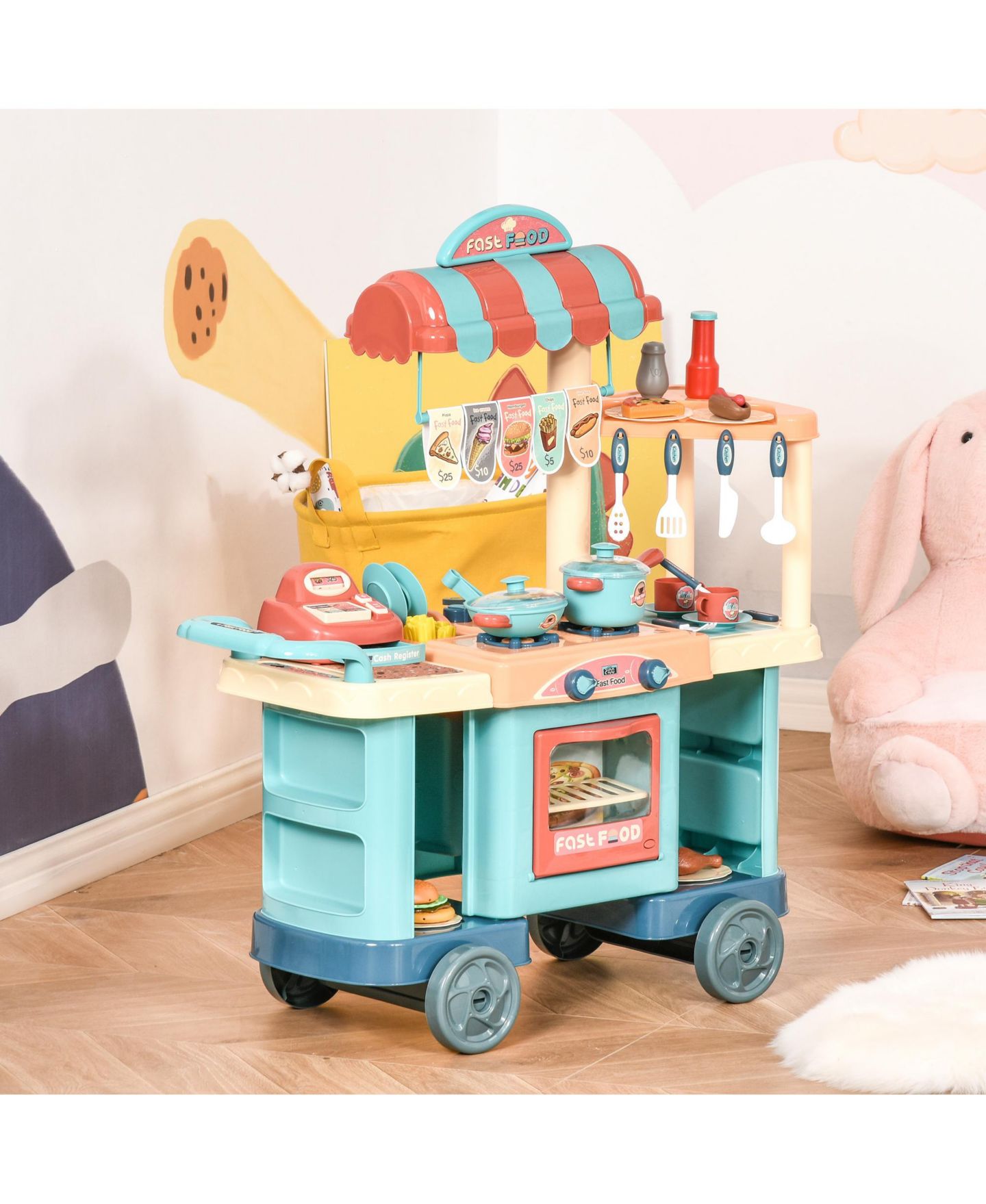 Детские игрушки Qaba Kids' Play Kitchen with Cash Register and Play Food, 50-Piece Set, Ages 3+ — фото 2