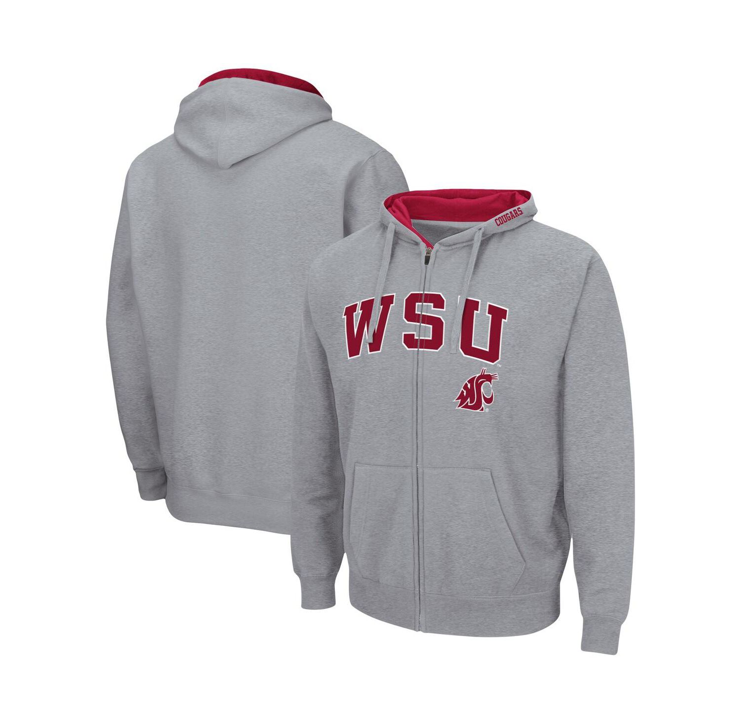 Men's Heathered Gray Washington State Cougars Arch & Logo 3.0 Full-Zip Hoodie