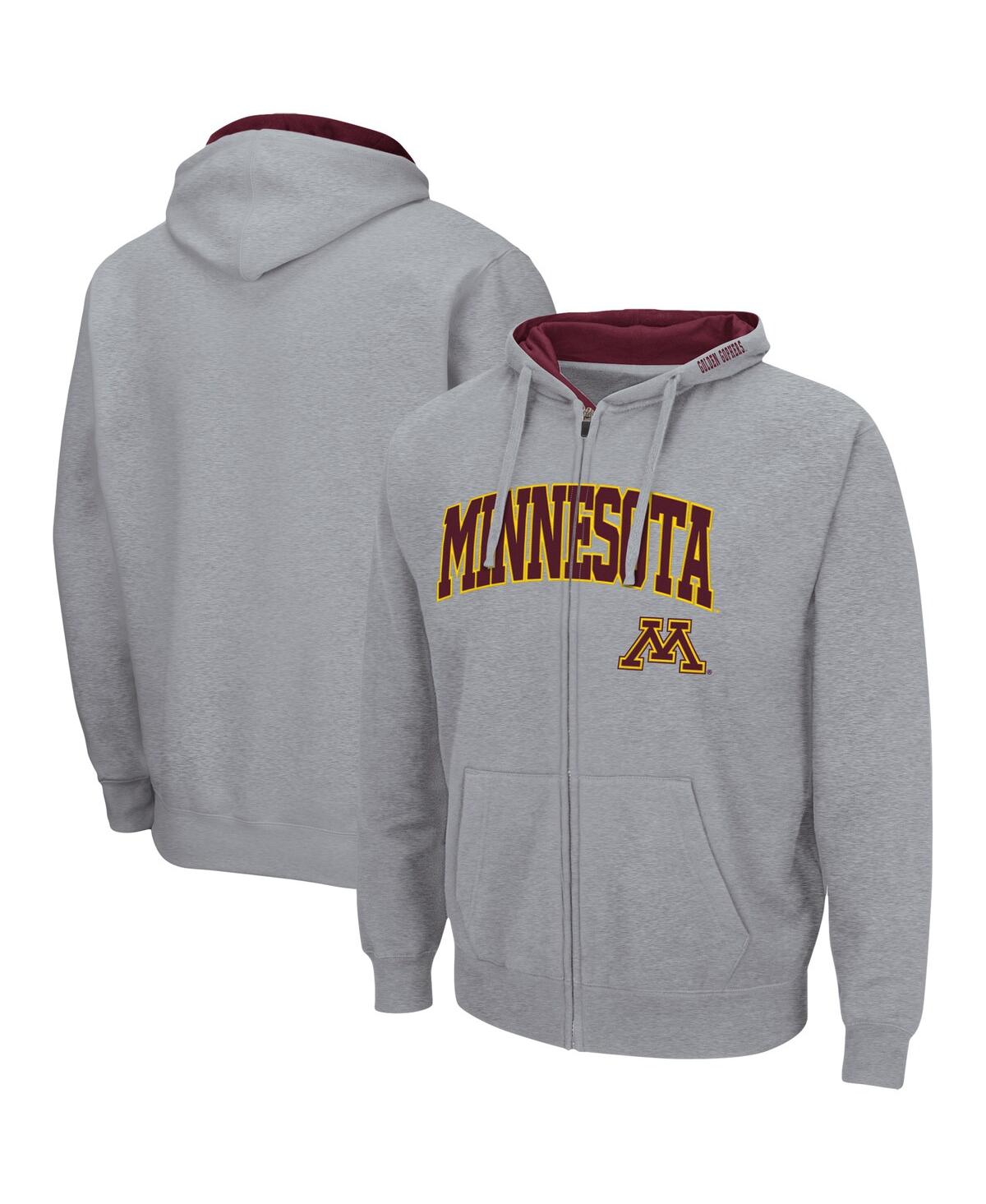 Colosseum Men's  Heathered Gray Minnesota Golden Gophers Arch And Logo 3.0 Full-zip Hoodie