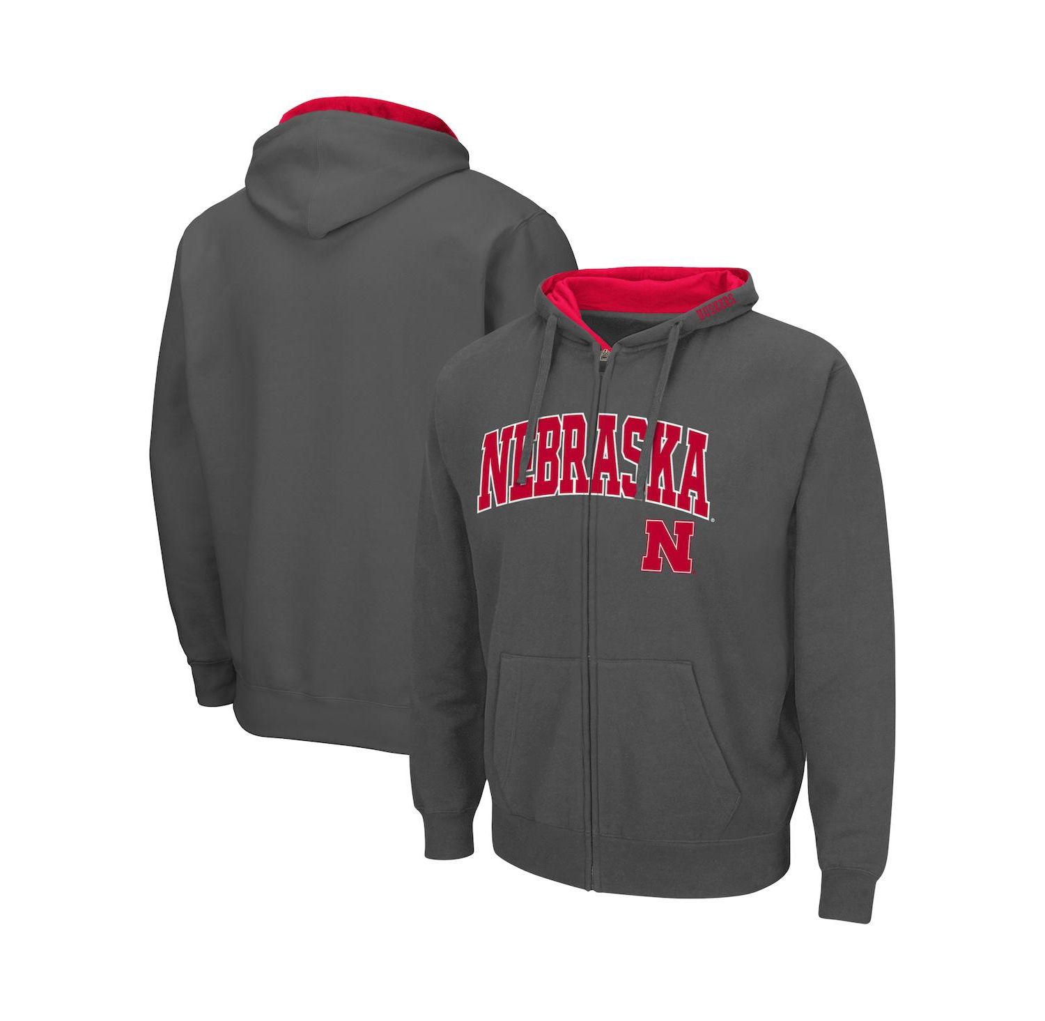 Men's Charcoal Nebraska Huskers Arch and Logo 3.0 Full-Zip Hoodie