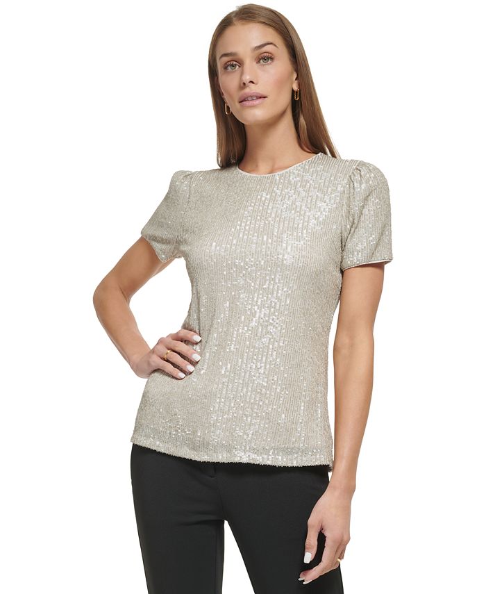 DKNY PURE Womens Orange Short Sleeve Crew Neck Top