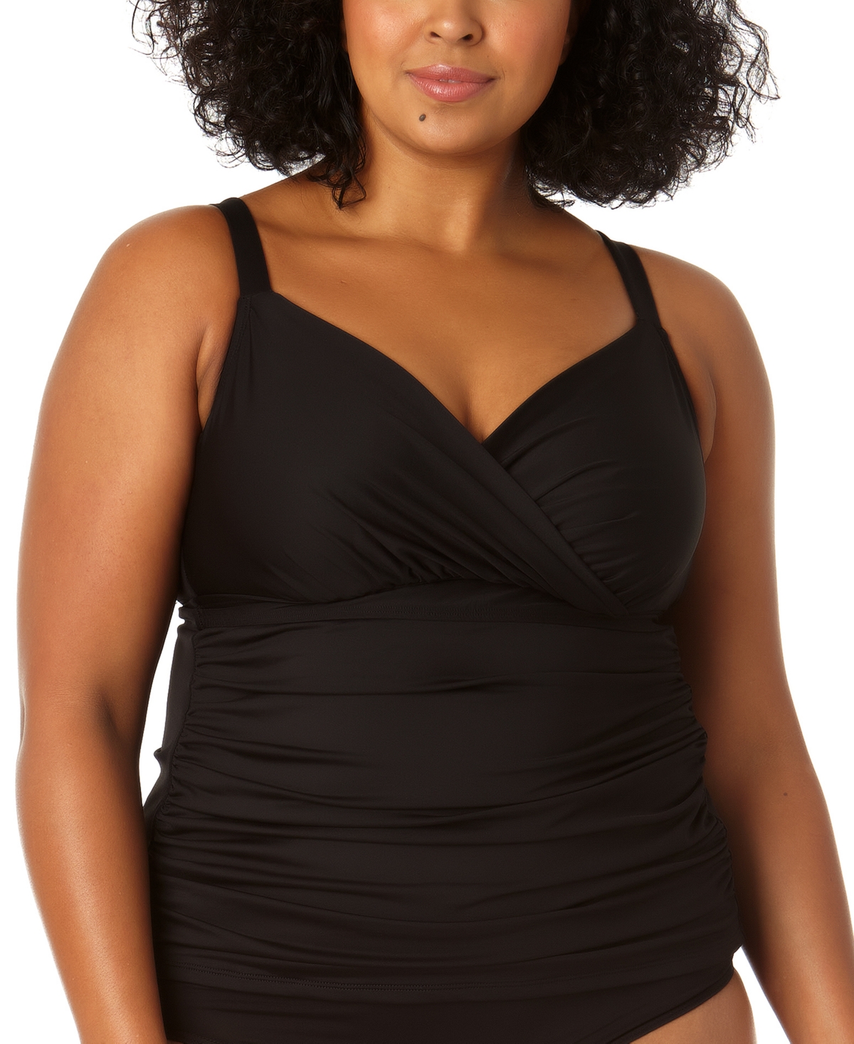 Anne Cole Plus Size Surplice Shirred Tankini Top Women's Swimsuit