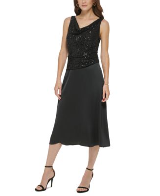 DKNY Women's Cowl-Neck Sleeveless Sequin Satin Dress - Macy's