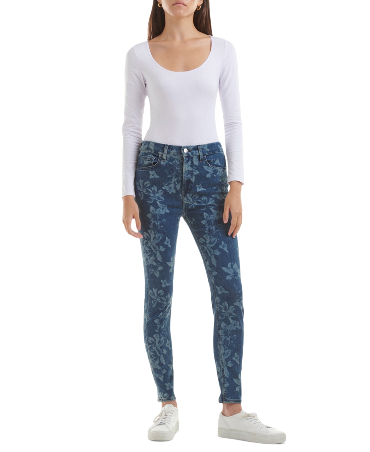 JEN7 by 7 For All Mankind Women's Floral Print High-Rise Skinny Jeans