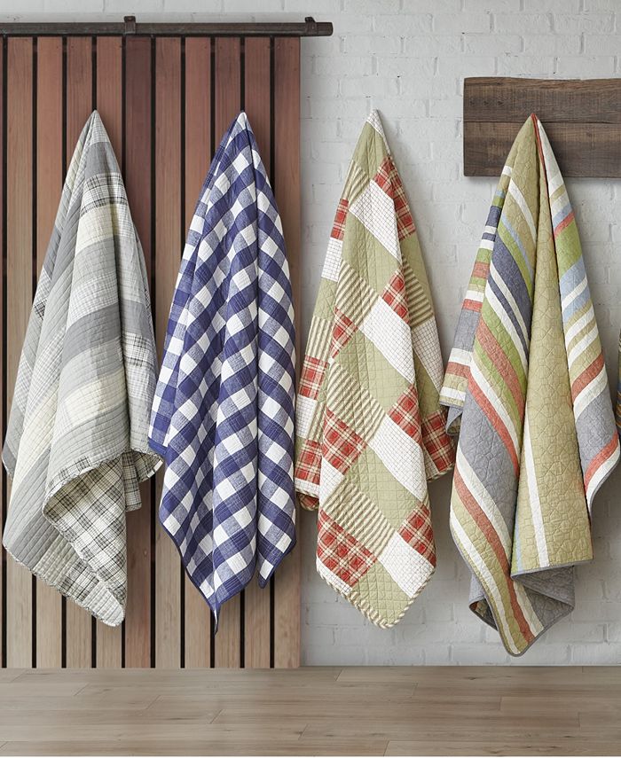 Eddie Bauer Salmon Ladder Stripe Reversible 2Piece Twin Quilt Set