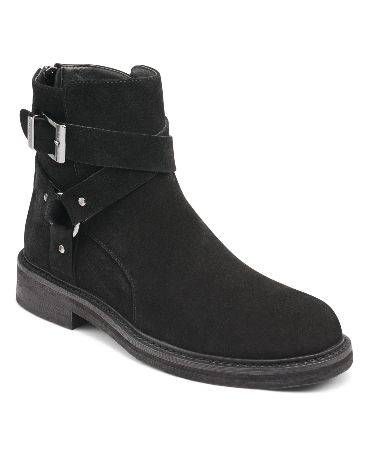 Shop Karl Lagerfeld Men's Suede Harness Tire Tread Sole Boot In Black