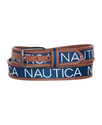 Nautica Men s Logo Ribbon with Leather Trim Belt Macy s