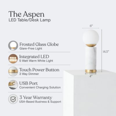 Dimmable LED Marble Table Lamp with Charging USB Port