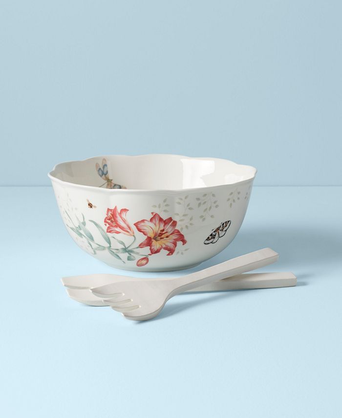 Lenox Butterfly Meadow Salad Bowl with Servers & Reviews Serveware