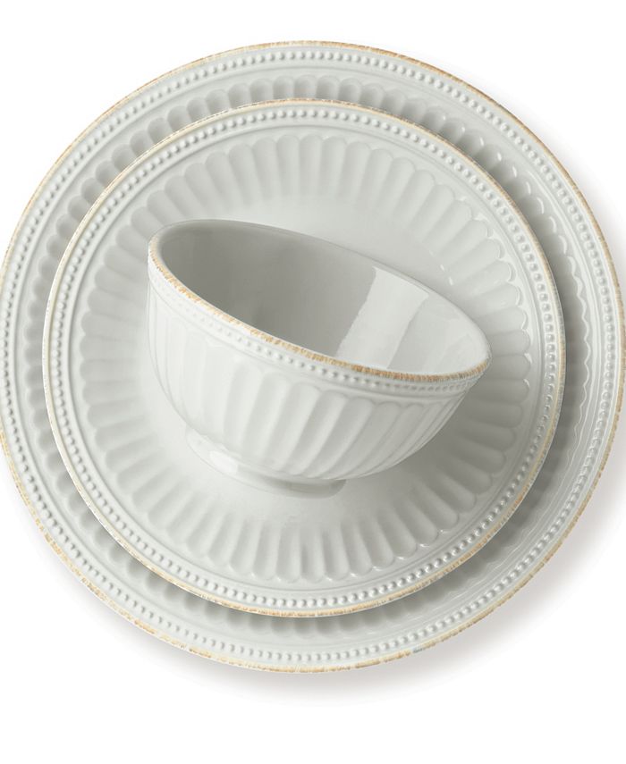 Lenox Piece Dinnerware Set French Perle Groove-Servizio da tavola 12 Pezzi, Bianco