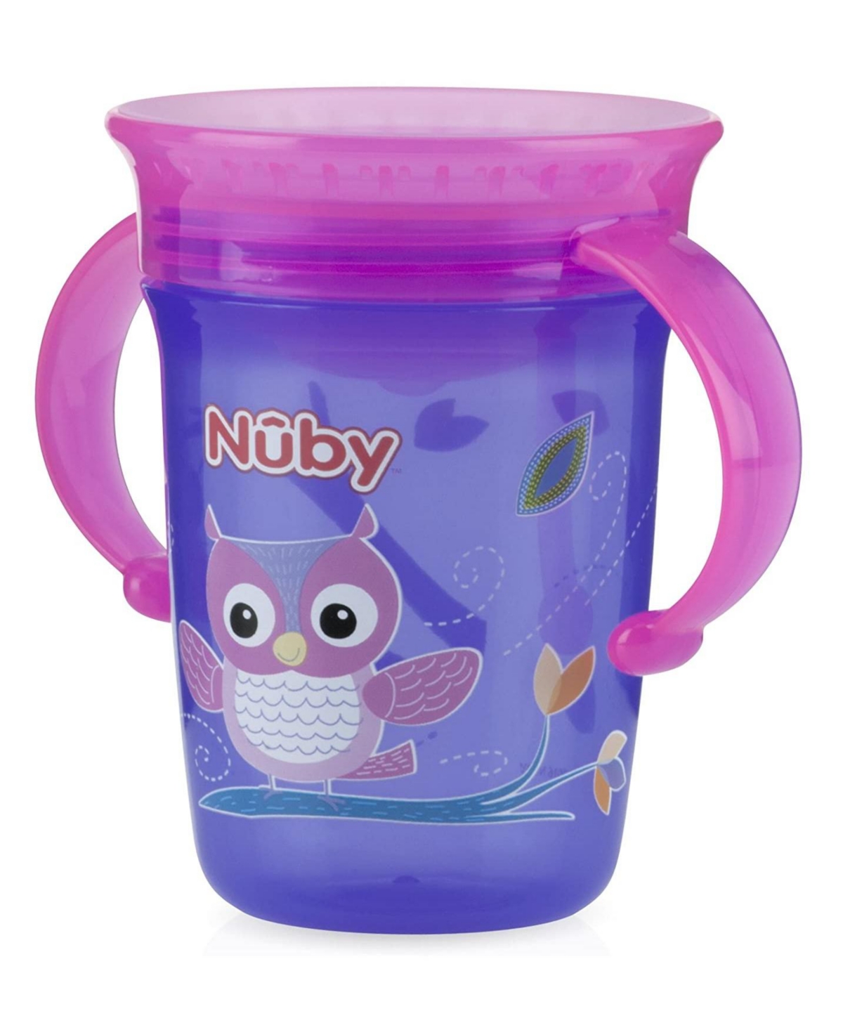UPC 048526103638 product image for Nuby No Spill 2-Handle Printes 360 Wonder Cup, Purple Owl | upcitemdb.com
