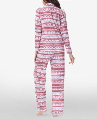 Women's Printed Long Sleeve Notch-Collar Pajama Set, 2 Piece