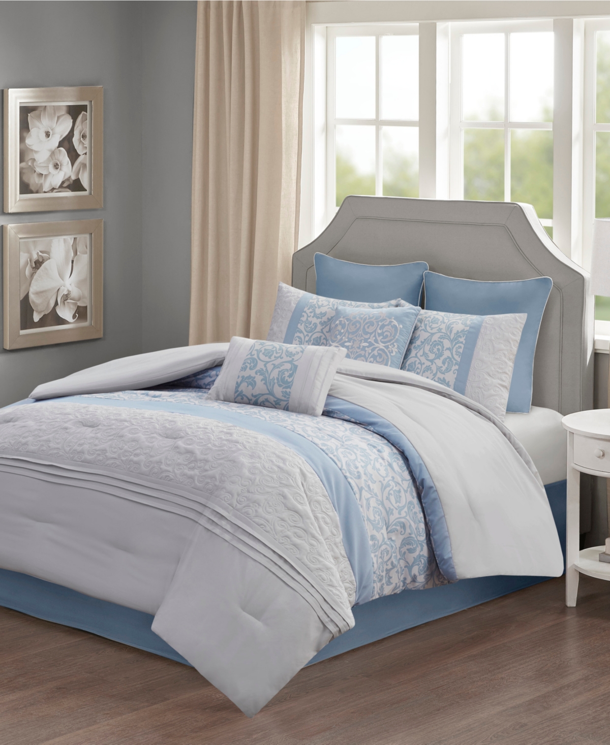 510 Design Ramsey Queen Embroidered 8 Piece Comforter Set Bedding In Blue