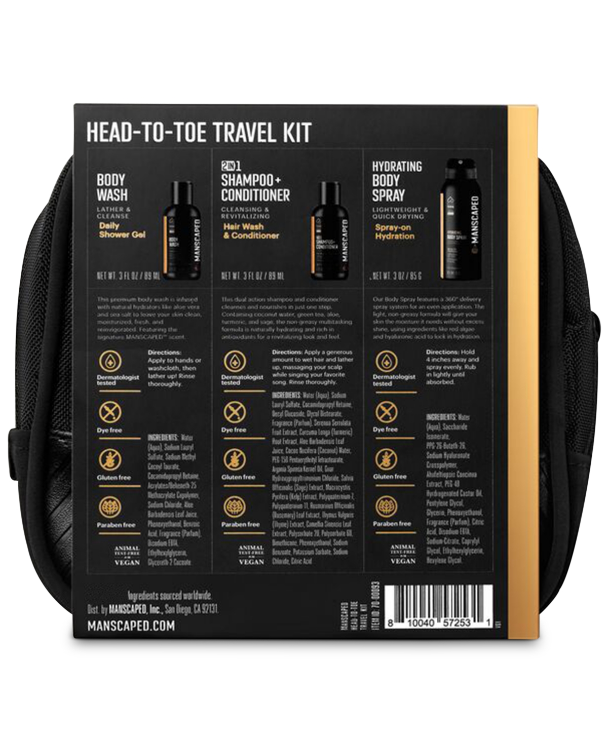 Shop Manscaped 3 Pc Ultrapremium Head-to-toe Travel Care Kit In Black