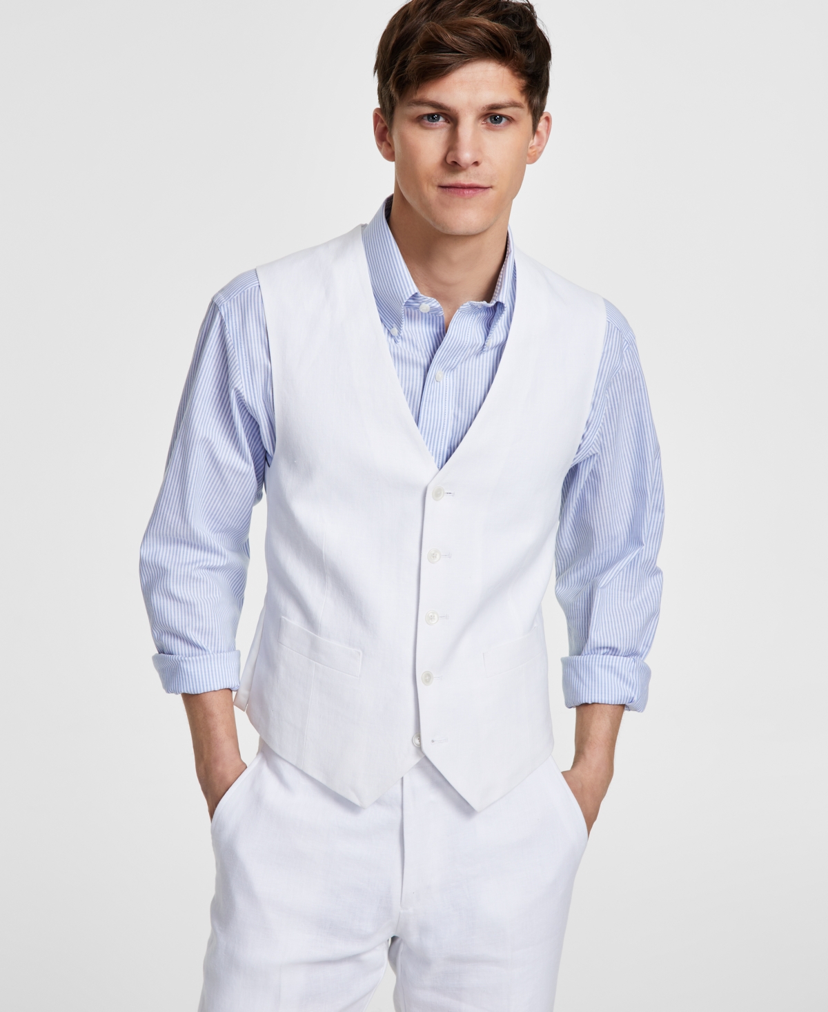 Tommy Hilfiger Men's Modern-fit Th Flex Stretch Linen Suit Vest In White