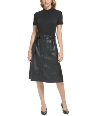Karl Lagerfeld Paris Women's Mixed-Media Midi Dress - Macy's