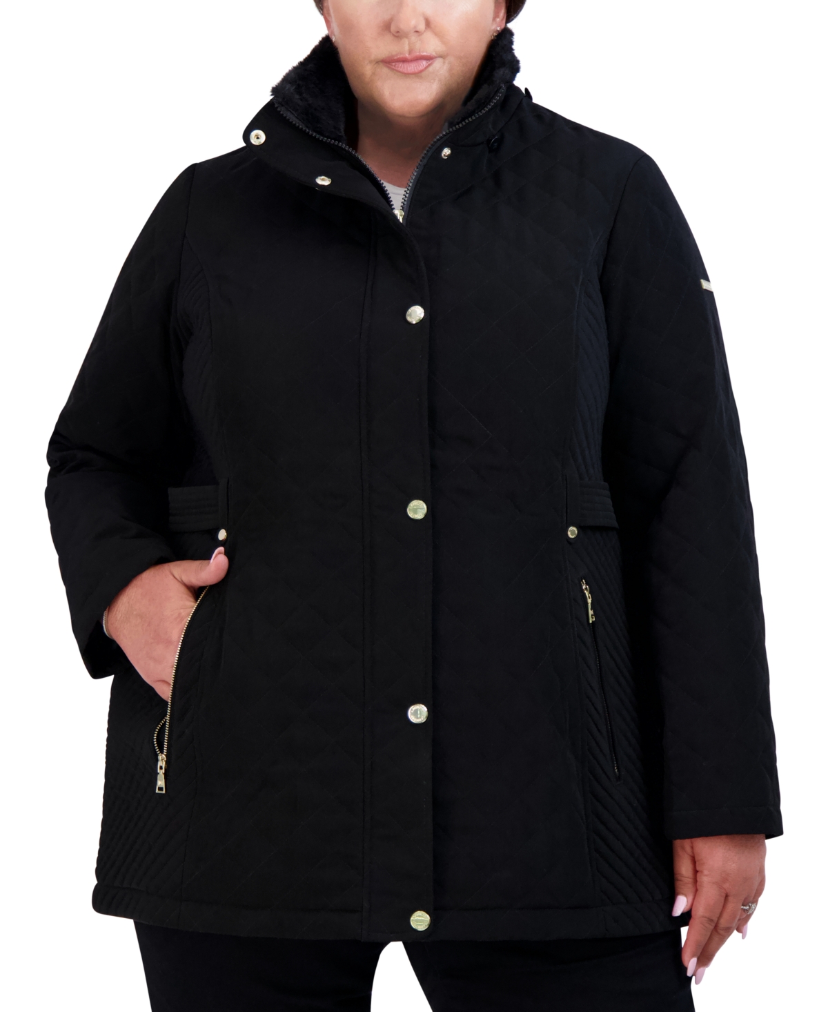 Laundry by Shelli Segal Women's Plus Size Cozy-Lined Hooded Quilted Coat