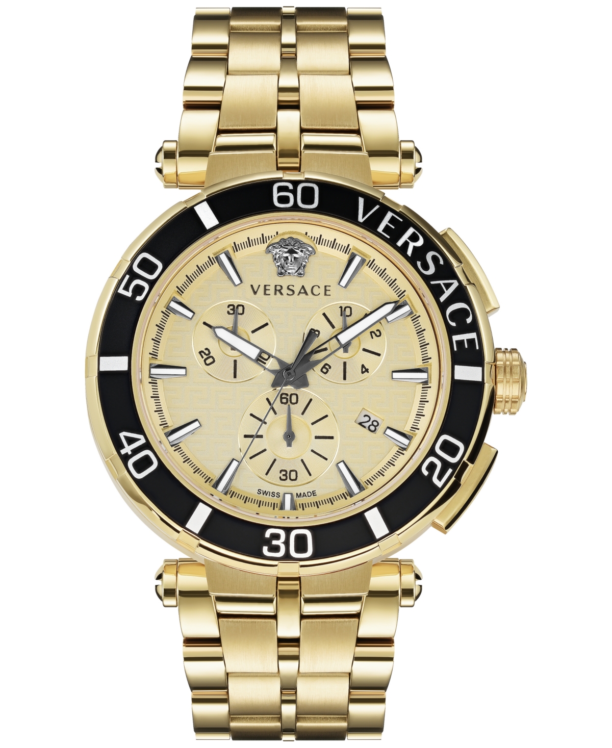 Versace Men's Chronograph Greca Gold Ion Plated Bracelet Watch 45mm In Ip Yellow Gold