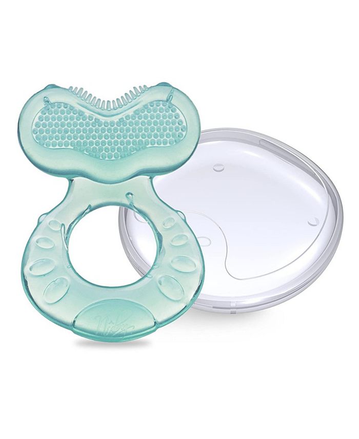 Nuby Silicone Teether with Bristles, Includes Hygienic Case, Aqua, 2