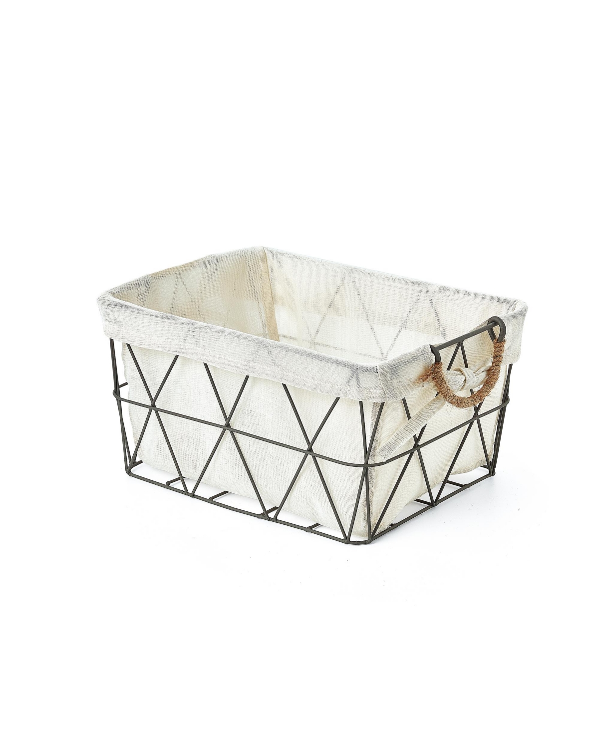 Baum Lined And Tapered Rectangle Storage Baskets With Fold Down Binded Jute Handles -metal, Set Of 3 In Gun Metal