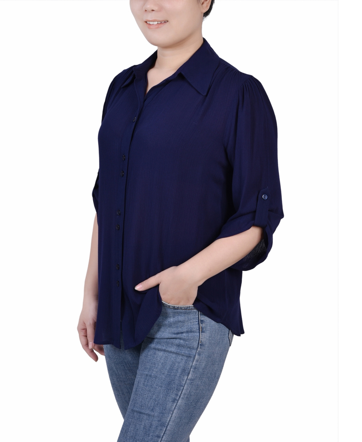 Ny Collection Petite 3/4 Sleeve Crepon Blouse