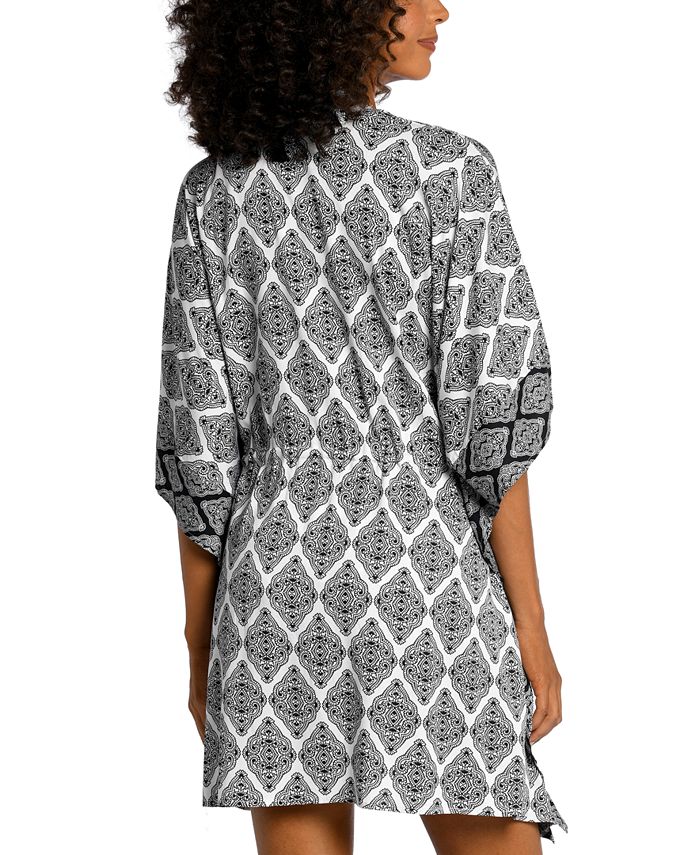 La Blanca Women's Oasis Tile TieFront Kimono CoverUp Macy's