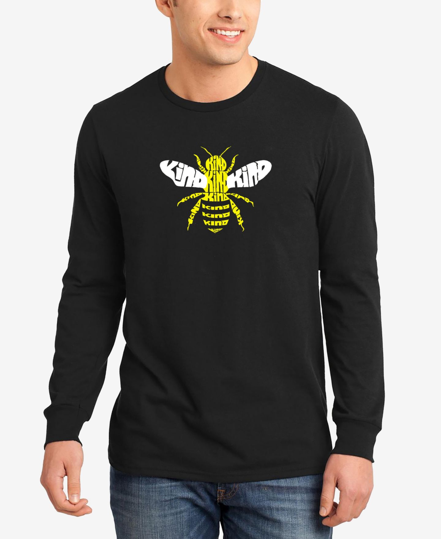 Мужская футболка LA Pop Art Bee Kind Word Art Long Sleeves, цвет: Чёрный — фото 1