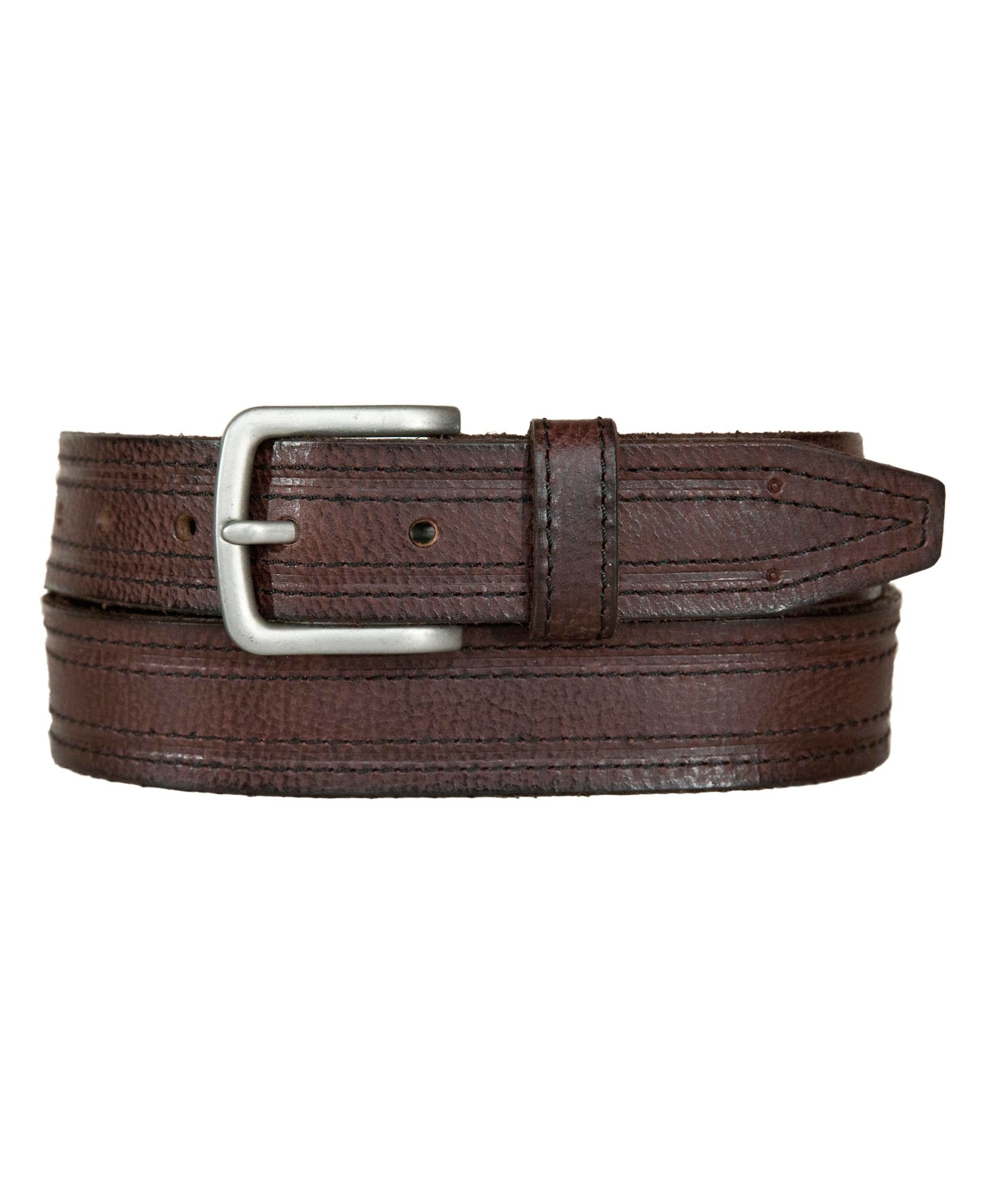 Men's Antique-Like Leather Belt with Darker Stitching Detail - Tan