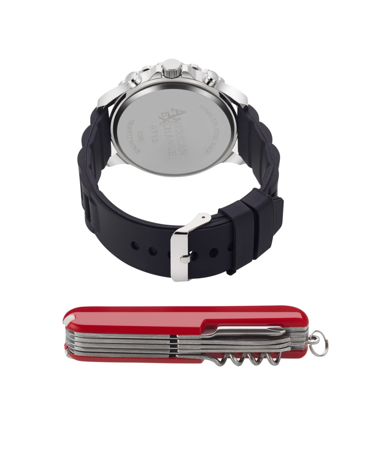 Men's Shiny Black Analog Quartz Watch and Stackable Gift Set - Black