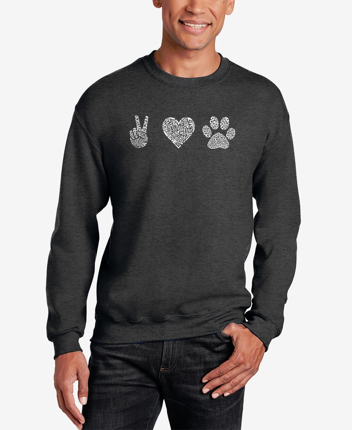 La Pop Art Men's Peace Love Dogs Word Art Crew Neck Sweatshirt