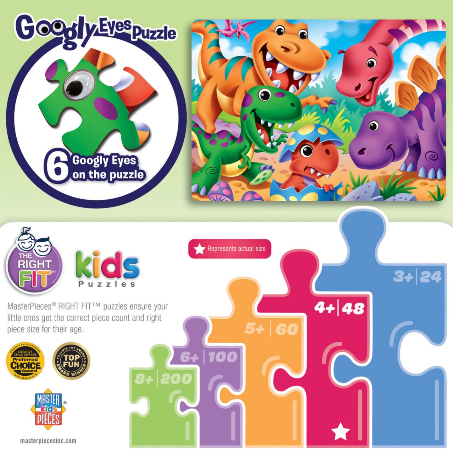 Детский пазл MasterPieces Puzzles The Right Fit Dinosaurs Googly Eyes 48 Piece Jigsaw Puzzle, Ages 4+, цвет: Разноцветный — фото 3