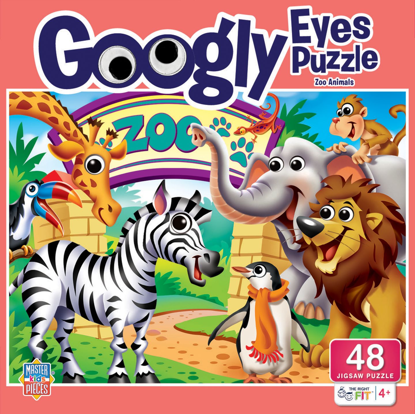 Детские игрушки MasterPieces Puzzles Googly Eyes - Zoo Animals 48-Piece Puzzle, Ages 4+, цвет: Разноцветный — фото 1