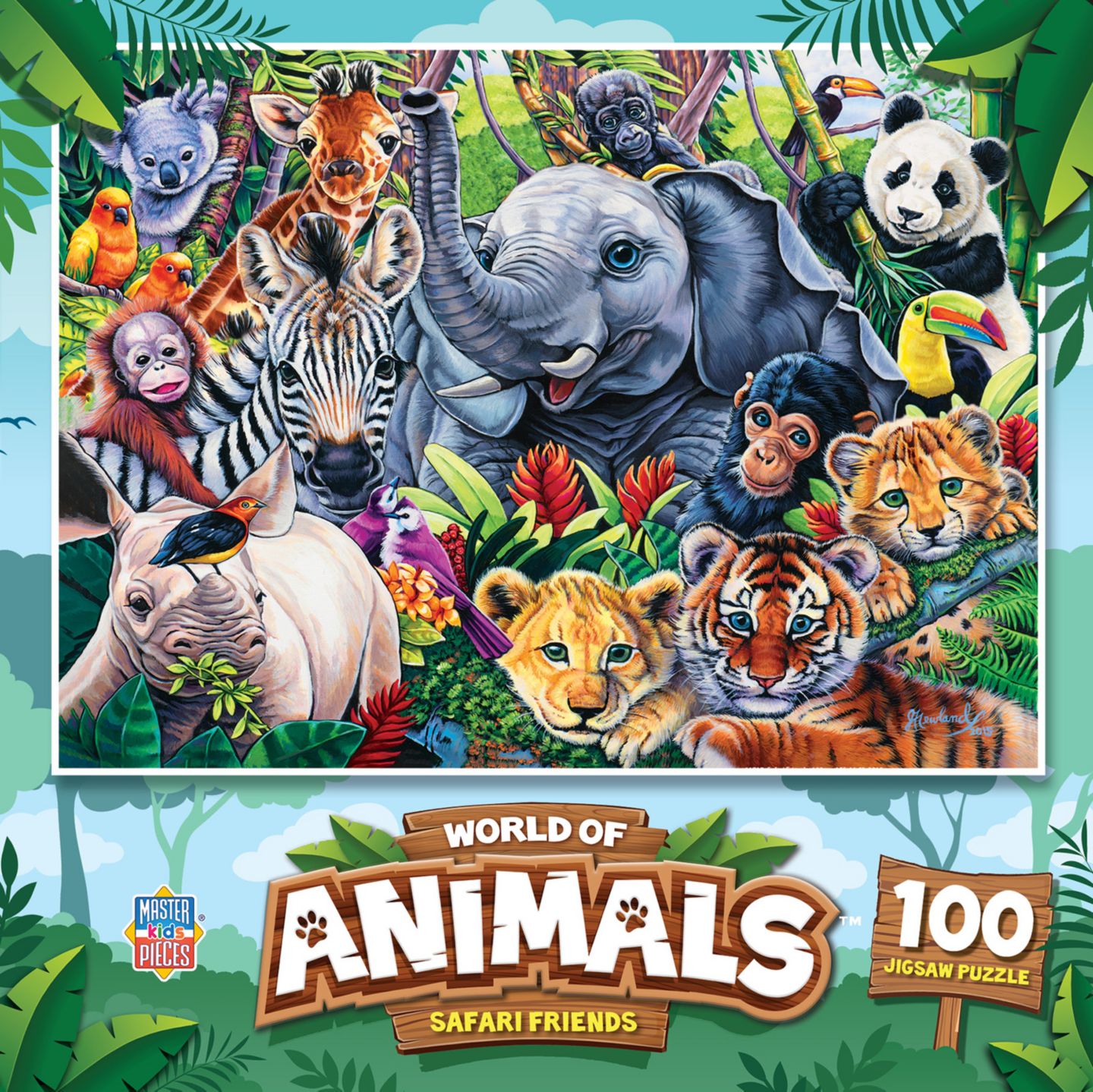 Детский пазл MasterPieces Puzzles World of Animals Safari Friends 100 Piece Puzzle, Ages 6+, цвет: Разноцветный — фото 1