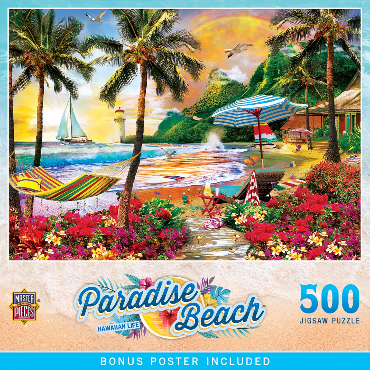 Детский пазл MasterPieces Puzzles Paradise Beach 500 Piece Jigsaw Puzzle, Ages 14+, цвет: Разноцветный — фото 1