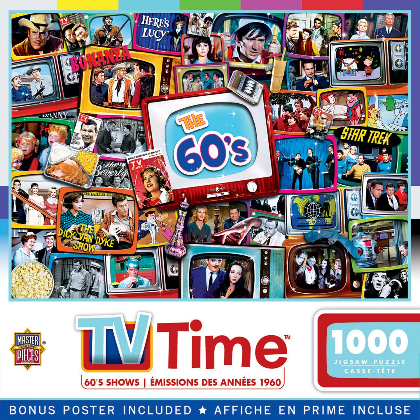 Детская игрушка MasterPieces Puzzles MasterPieces TV Time - 60's Shows 1000 Piece Jigsaw Puzzle for Adults, цвет: Разноцветный — фото 1