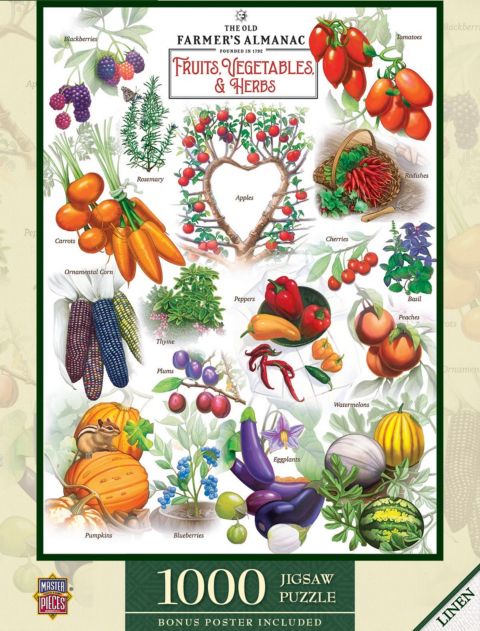 Детская игрушка MasterPieces Puzzles Farmer's Almanac - Fruits, Vegetables, & Herbs 1000 Piece Jigsaw Puzzle, цвет: Разноцветный