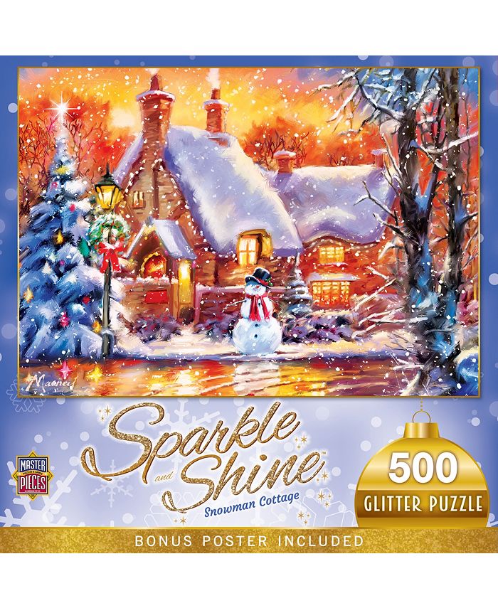 MasterPieces Puzzles Holiday Glitter Christmas Snowman Cottage 500
