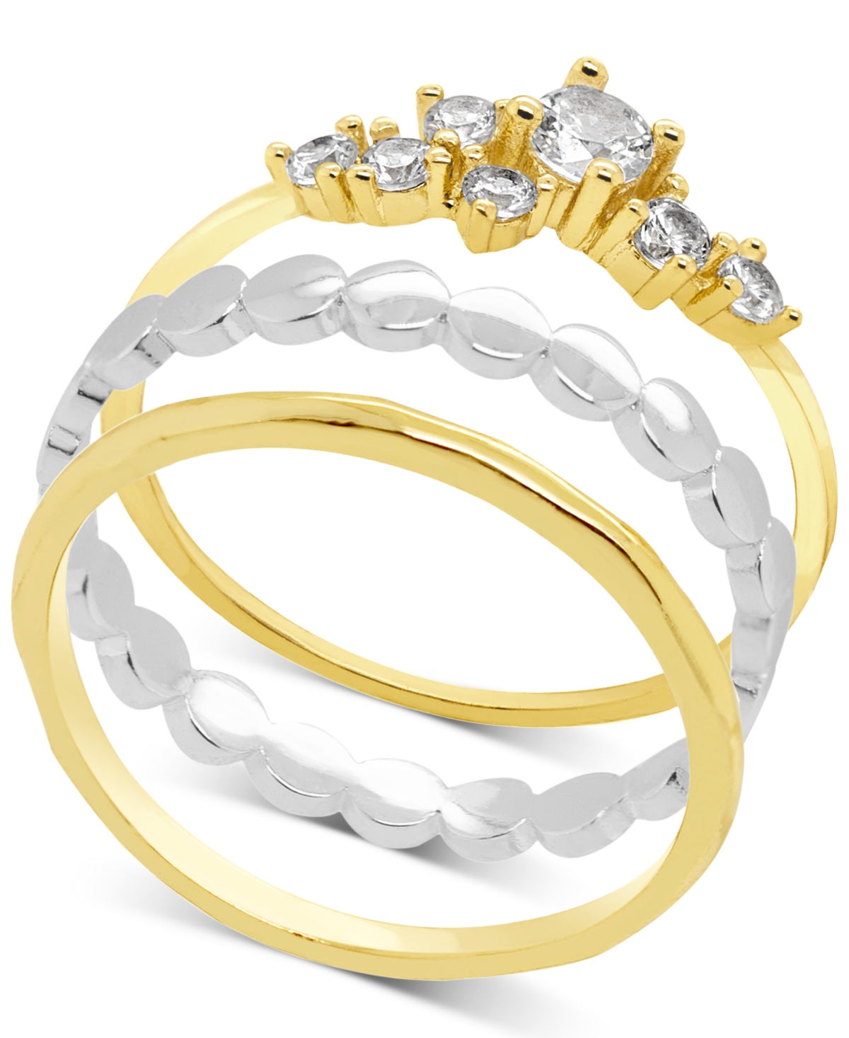 And Now This Two-tone 3-pc. Set Cubic Zirconia & Textured Stack Rings In Gold