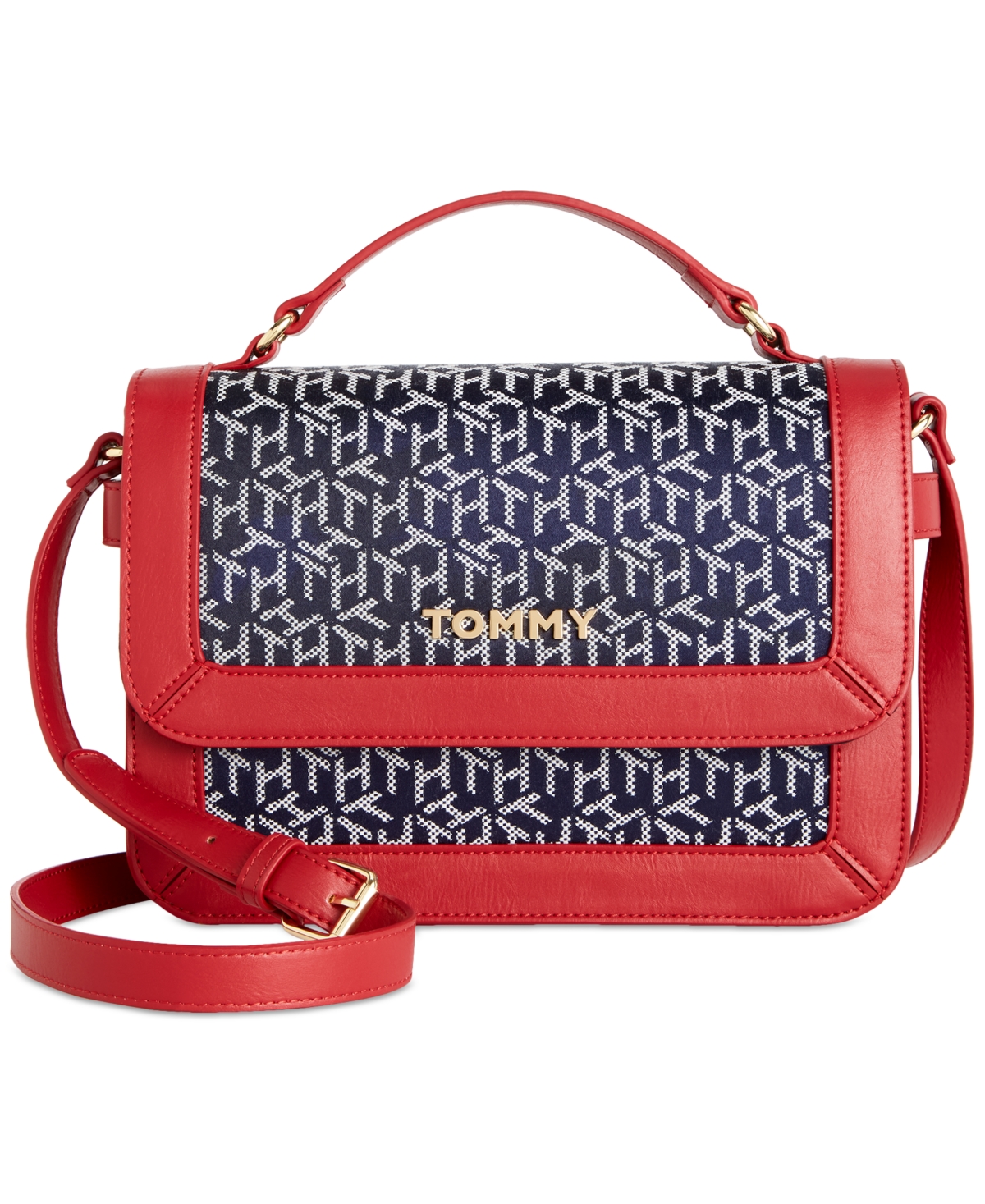 Tommy Hilfiger Lucia Logo Top Handle Crossbody In Navy,white